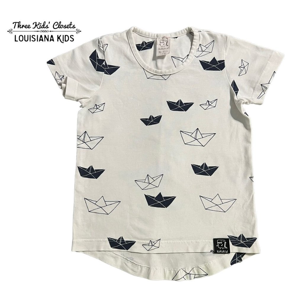 Kukukid Sz 86-92 (2y) Navy & White Paper Boat Shirt
